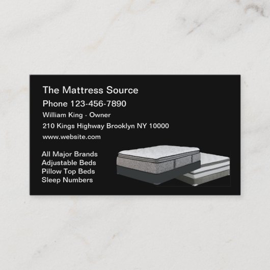 Visitekaartje voor mattes en beddengoed (Voorkant)