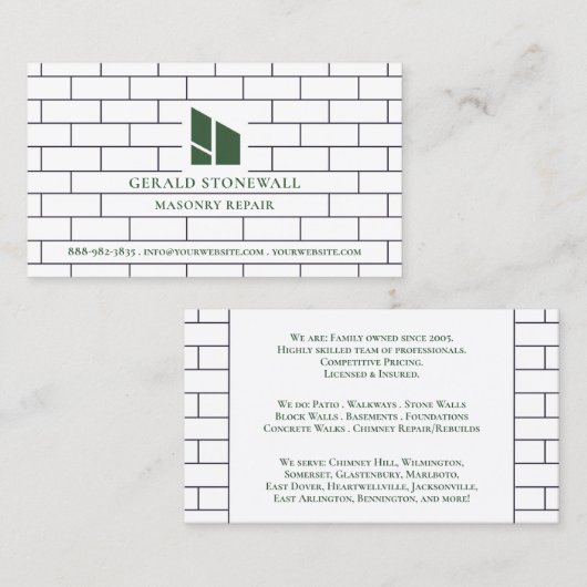 Visitekaartje voor metselwerk (Voorkant / Achterkant)