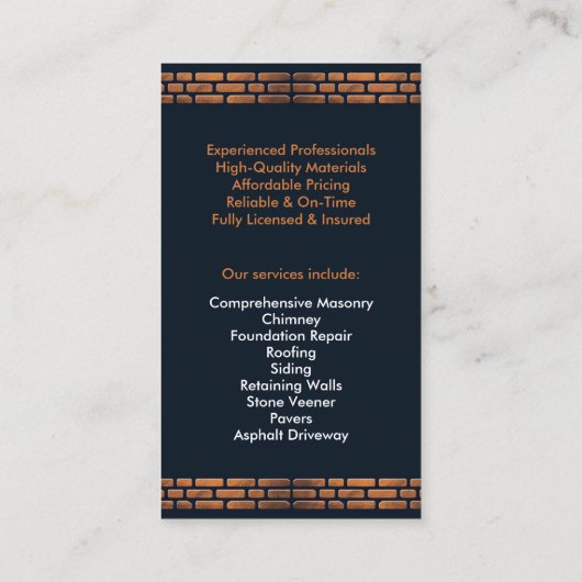 Visitekaartje voor metselwerk (Achterkant)