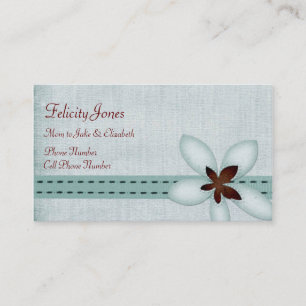 Visitekaartje voor moeder en kind - blauw lint en  contactkaartje