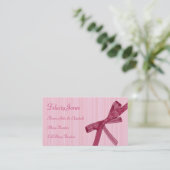 Visitekaartje voor moeder en kind - Roze lint Contactkaartje (Staand voorkant)