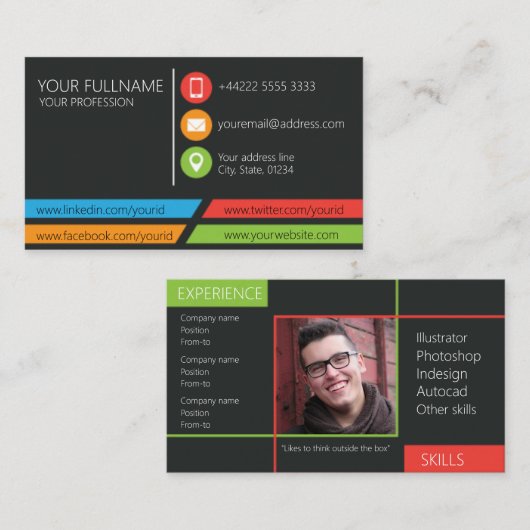 Visitekaartje voor netwerken. (Voorkant / Achterkant)