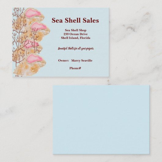 Visitekaartje voor Ocean Shell Shop (Voorkant / Achterkant)