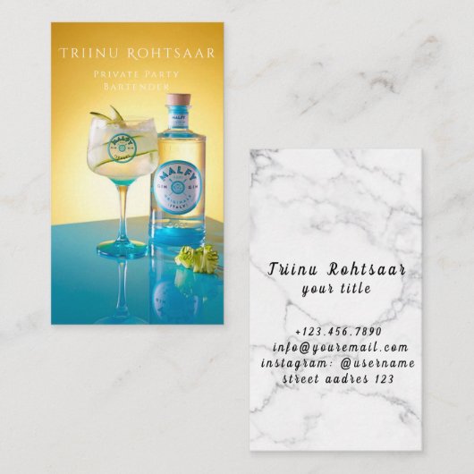 Visitekaartje voor particuliere Bartender Coctails (Voorkant / Achterkant)
