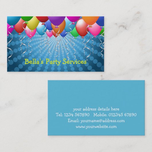 Visitekaartje voor partijplanner (Voorkant / Achterkant)