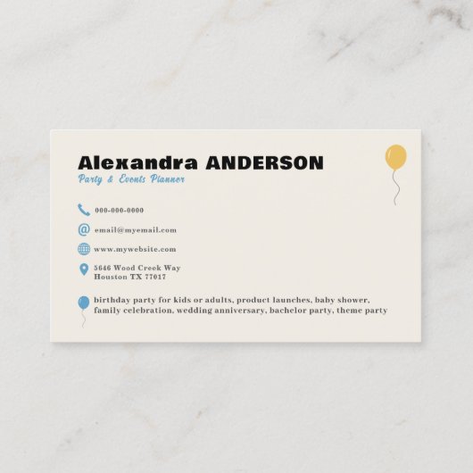 Visitekaartje voor partijplanner (Achterkant)