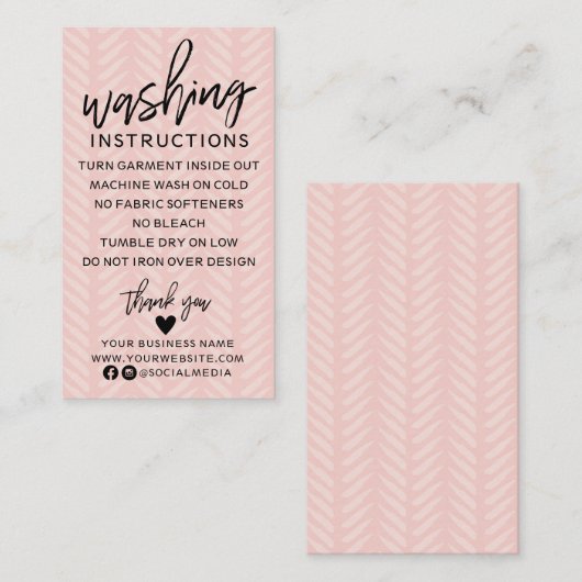 Visitekaartje voor pekroze wasinstructies (Voorkant / Achterkant)