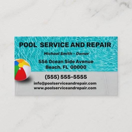 Visitekaartje voor poolservice en reparatie (Voorkant)