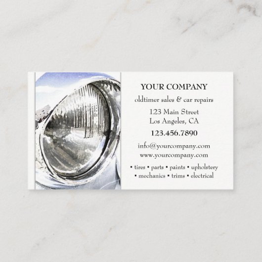 Visitekaartje voor reparatie van oldtimer autowage (Achterkant)