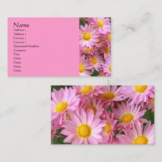 Visitekaartje voor roze dadenbloem fotografie (Voorkant / Achterkant)