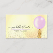 Visitekaartje voor roze en gouden ballonpartijdig  (Voorkant)