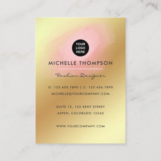 Visitekaartje voor roze en goudMode (Achterkant)