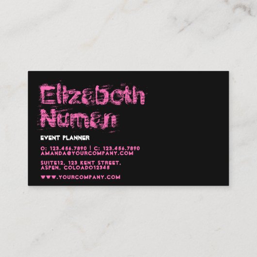 Visitekaartje voor roze en zwarte grunge Typografi (Achterkant)