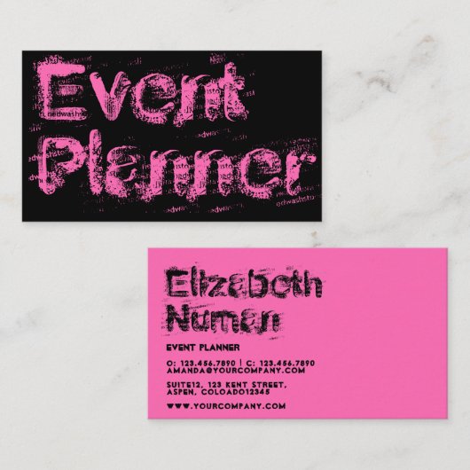 Visitekaartje voor roze en zwarte grunge Typografi (Voorkant / Achterkant)