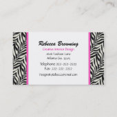 Visitekaartje voor roze getrimde Zebra vredestroep (Achterkant)