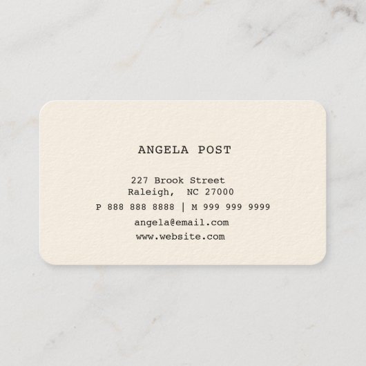 Visitekaartje voor spoedroze retro-typemachine (Achterkant)