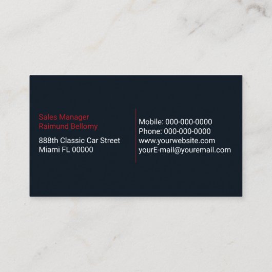 Visitekaartje voor sportwagendealership (Achterkant)