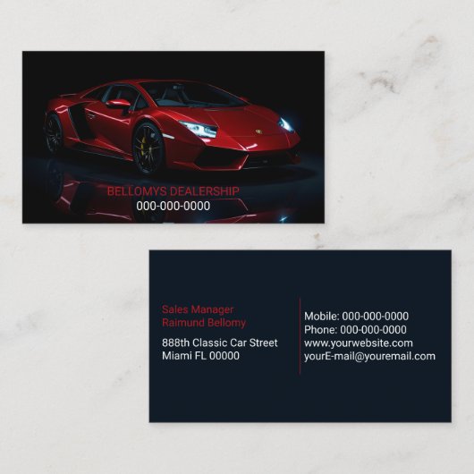 Visitekaartje voor sportwagendealership (Voorkant / Achterkant)