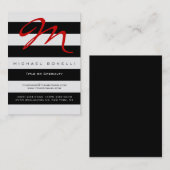 Visitekaartje voor Stripes Monogram Red Calligraph (Voorkant / Achterkant)