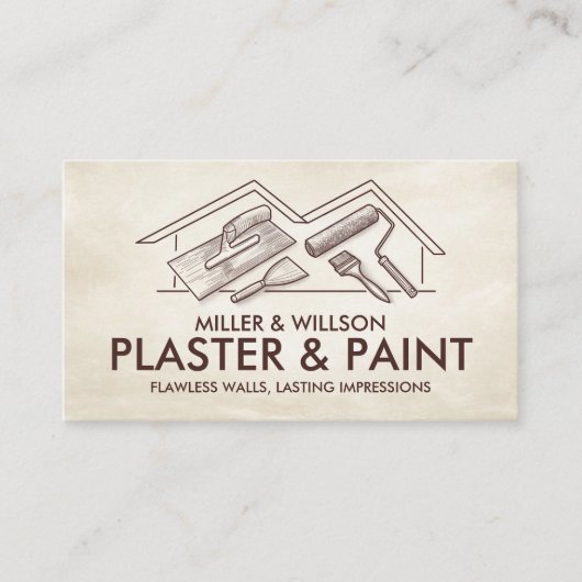 Visitekaartje voor stukadoorsdiensten en schilderd (Voorkant)