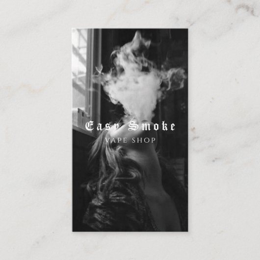 Visitekaartje voor tapeshop met zwarte rook (Voorkant)