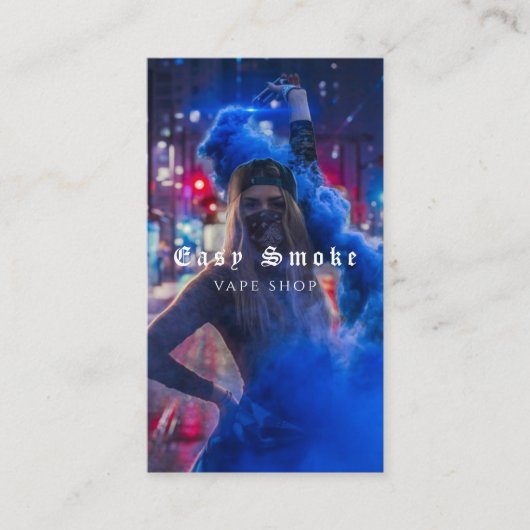 Visitekaartje voor tapeshop met zwarte rook (Voorkant)