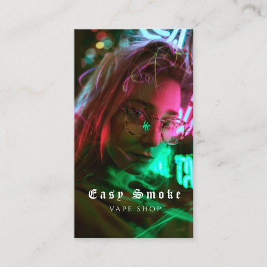 Visitekaartje voor tapeshop met zwarte rook (Voorkant)