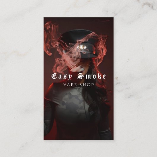 Visitekaartje voor tapeshop met zwarte rook (Voorkant)