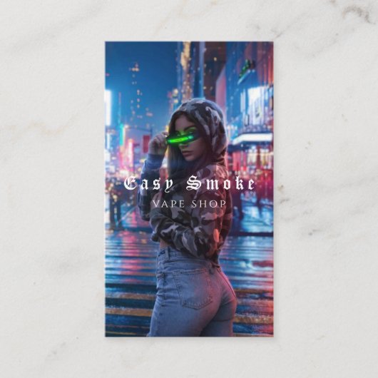 Visitekaartje voor tapeshop met zwarte rook (Voorkant)