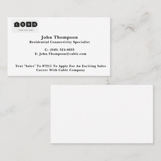 Visitekaartje voor verkoop van deur naar deur contactkaartje (Voorkant / Achterkant)