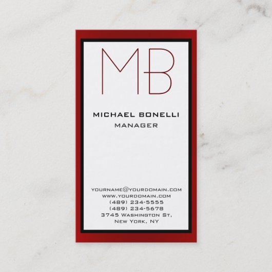 Visitekaartje voor verticaal wit rood grensmonogra (Voorkant)
