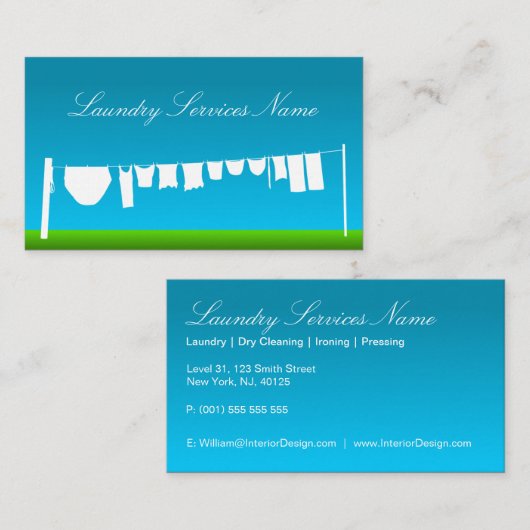 Visitekaartje voor wolblauw en groen wasgoed (Voorkant / Achterkant)