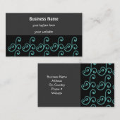 Visitekaartje voor zwarte en Aqua Floral Swirl (Voorkant / Achterkant)