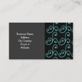 Visitekaartje voor zwarte en Aqua Floral Swirl (Achterkant)