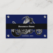 Visitekaartje voor zwarte en blauwe motorfiets (Voorkant)