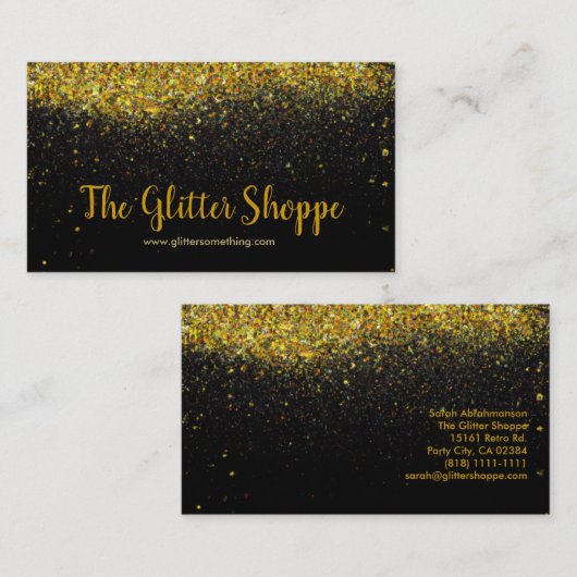 Visitekaartje voor zwarte en goudglitterschijven (Voorkant / Achterkant)