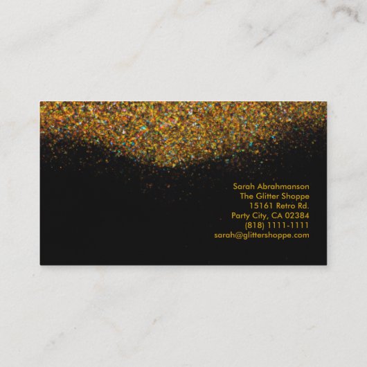 Visitekaartje voor zwarte en goudglitterschijven (Achterkant)