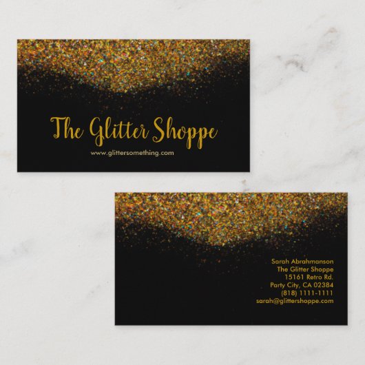 Visitekaartje voor zwarte en goudglitterschijven (Voorkant / Achterkant)