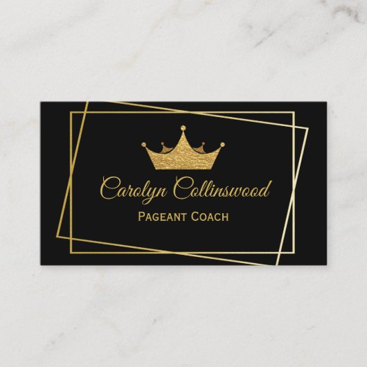 Visitekaartje voor zwarte en goudkleurige tapijten (Voorkant)