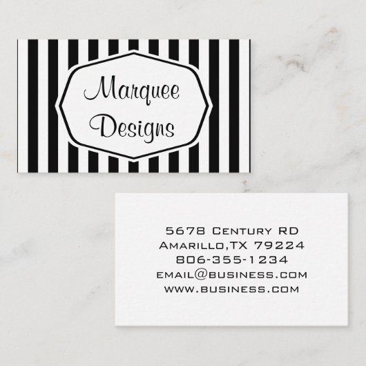 Visitekaartje voor zwarte en witte marquee (Voorkant / Achterkant)
