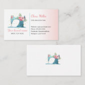 Visitekaartje waterverf blauwgroen roze (Voorkant / Achterkant)