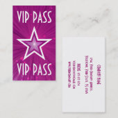 Visitekaartje wit achterzijde roze ster 'VIP PASS' (Voorkant / Achterkant)