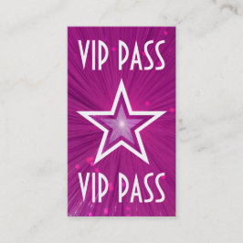 Visitekaartje wit achterzijde roze ster 'VIP PASS'