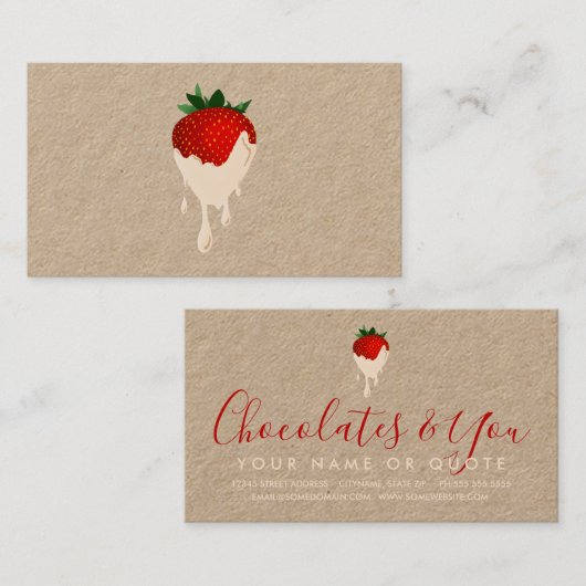 visitekaartje witte chocoladeaardbei (Voorkant / Achterkant)