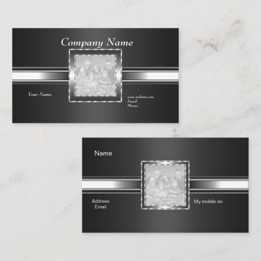 Visitekaartje Zilver op Grijs Zwart Voeg Logo Foto (Voorkant / Achterkant)