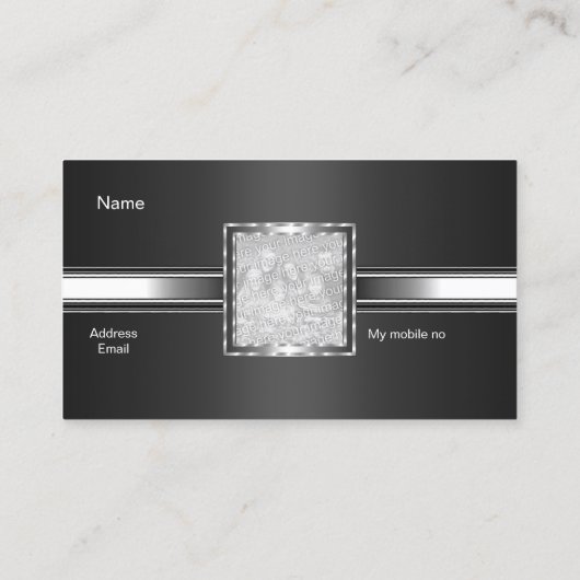 Visitekaartje Zilver op Grijs Zwart Voeg Logo Foto (Achterkant)