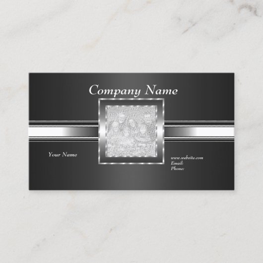 Visitekaartje Zilver op Grijs Zwart Voeg Logo Foto (Voorkant)