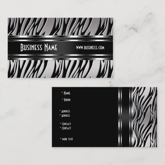 Visitekaartje Zilver Zwart Wit Zebra (Voorkant / Achterkant)
