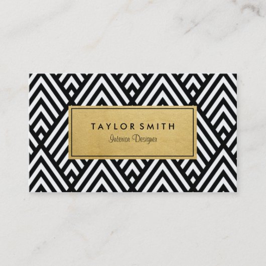 Visitekaartje zwart/goudkleurig Chevron Pattern (Voorkant)