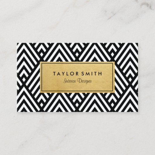 Visitekaartje zwart/goudkleurig Chevron Pattern (Voorkant)